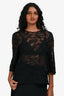 Dries Van Noten Black Floral Embroidered Sheer 3/4 Sleeve Blouse Size 40