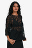 Dries Van Noten Black Floral Embroidered Sheer 3/4 Sleeve Blouse Size 40