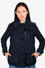 Burberry Brit Navy Blue Nylon Leather Trim Jacket with Packable Hood Size 2 US