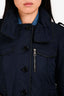 Burberry Brit Navy Blue Nylon Leather Trim Jacket with Packable Hood Size 2 US
