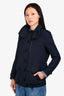 Burberry Brit Navy Blue Nylon Leather Trim Jacket with Packable Hood Size 2 US