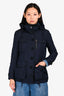 Burberry Brit Navy Blue Nylon Leather Trim Jacket with Packable Hood Size 2 US