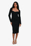 Gucci Black Ribbed Knit Scallop Neckline Midi Dress Size XS