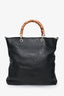 Gucci Black Leather Bamboo Handle Tote with Strap
