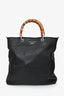Gucci Black Leather Bamboo Handle Tote with Strap