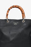 Gucci Black Leather Bamboo Handle Tote with Strap
