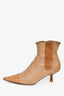 Pre-Loved Chanel™ Brown Leather Logo Cap Toe Kitten Heel Boots Size 37