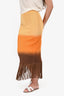 Sandro Yellow/Brown Ombre Fringe Midi Skirt Size 34