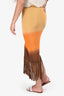 Sandro Yellow/Brown Ombre Fringe Midi Skirt Size 34