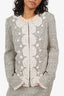 St. John White/Beige/Black Tweed Beaded Fringe Jacket With Midi Skirt Set Size 4/8