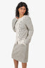 St. John White/Beige/Black Tweed Beaded Fringe Jacket With Midi Skirt Set Size 4/8