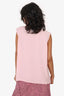 Edward Achour Pink/Black Pleated Bow Detail Sleeveless Top Size 42