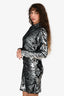 Isabel Marant Silver Sequin Mock Neck Mini Dress Size 10