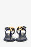 Pre-Loved Chanel™ Navy Velvet Jewelled CC Thong Sandals Size 37