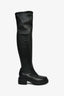 Christian Dior Black Stretch Leather Lug Sole Knee High Boots Size 37