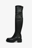 Christian Dior Black Stretch Leather Lug Sole Knee High Boots Size 37