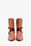 Louis Vuitton Dusty Pink Grained/Brown Leather Buckle Detail Kitten Heel Boots Size 37