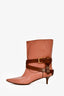 Louis Vuitton Dusty Pink Grained/Brown Leather Buckle Detail Kitten Heel Boots Size 37