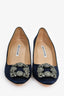 Manolo Blahnik Navy Blue Satin Crystal Hangisi 70 Heels Size 37