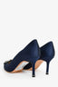 Manolo Blahnik Navy Blue Satin Crystal Hangisi 70 Heels Size 37