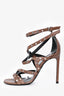 Saint Laurent Brown Leather Studded Heeled Sandals Size 38.5