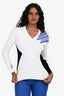 Versace White Ribbed Knit Multicolour V Neck Sweater Size 40