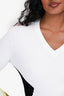 Versace White Ribbed Knit Multicolour V Neck Sweater Size 40