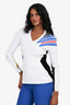 Versace White Ribbed Knit Multicolour V Neck Sweater Size 40