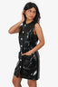 Ronny Kobo Black Patent Leather Crystal Embellished Sleeveless Mini Dress Size XS
