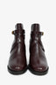 Burberry Brown Leather Check Belted Ankle Boots Size 41