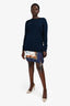 Louis Vuitton Navy Wool Sweater Silk Scarf Dress Size M