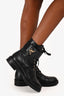 Louis Vuitton Black Leather Twist Logo Combat Boots Size 7.5