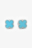 Van Cleef & Arpels 18K White Gold Turquoise Sweet Alhambra Earrings