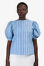 Sandro Blue/White Striped Puff Sleeve Top Size 3