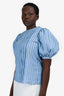 Sandro Blue/White Striped Puff Sleeve Top Size 3