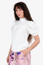 Sandro White Textured High Neck Puff Sleeve Top Size 2
