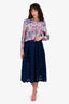 Maje Navy Pattern Detailed Midi Skirt Size 36