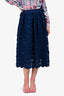Maje Navy Pattern Detailed Midi Skirt Size 36