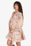 Zimmermann Pink Linen Floral Printed Puff Sleeve Mini Dress Size 2
