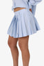 Miu Miu White/light Blue Gingham-Check Pleated Miniskirt Size 40