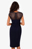 Escada Navy Leather Eyelet Short Sleeve Midi Dress Size 34