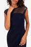 Escada Navy Leather Eyelet Short Sleeve Midi Dress Size 34
