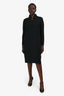 Akris Black V-Neck Long Sleeve Midi Dress Size 16