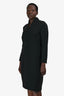 Akris Black V-Neck Long Sleeve Midi Dress Size 16