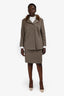 Akris Beige Felt/Fur Trimmed Blazer + Skirt Set Size 16