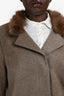 Akris Beige Felt/Fur Trimmed Blazer + Skirt Set Size 16