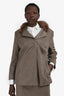 Akris Beige Felt/Fur Trimmed Blazer + Skirt Set Size 16