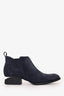 Alexander Wang Navy Suede Leather 'Kori' Ankle Boots with Silver Cutout Size 35