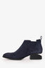 Alexander Wang Navy Suede Leather 'Kori' Ankle Boots with Silver Cutout Size 35