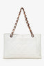 Pre-Loved Chanel™ 2000-02 White Caviar Quilted CC Wood Chain Tote